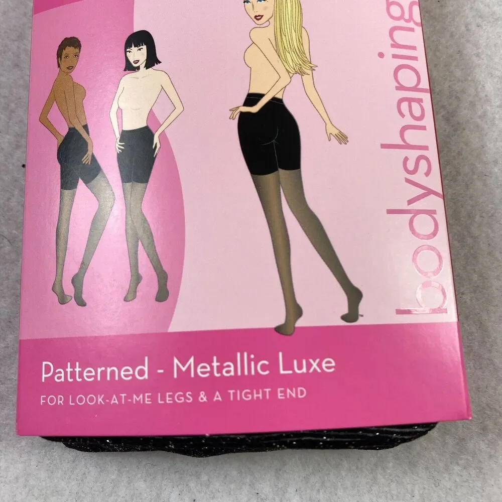 SPANX Body Shaping Tight End Tights Women's Size E Black Silver Metallic Pattern